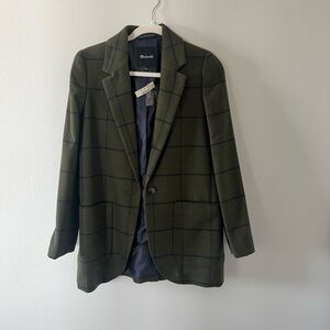 Madewell Women’s S Larsen Blazer in Windowpane in Moss Green Wool Blend